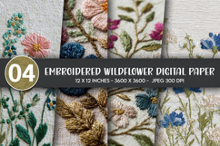 Embroidered Wildflower Digital Paper Product Image 1
