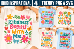 Boho Floral SVG PNG Positive Quote Kindness Retro Flowers Product Image 1