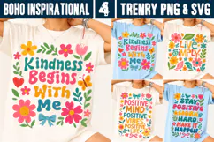 Boho Floral SVG PNG Positive Quote Kindness Retro Flowers Product Image 1