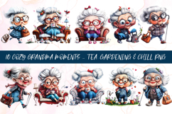 Cozy Grandma Gardening &amp; Tea Time Clipart Sublimation PNG Product Image 1