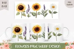 Sunflowers Mug Wrap Design, Watercolor Sunflowers PNG Product Image 1