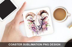 Goat And Flowers - Coaster Sublimation Design Product Image 1