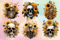 Halloween Sunflower Skulls Clipart Bundle, Halloween Clipart Product Image 2