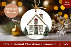 Watercolor Christmas House Ornament, Winter Ornament Print Product Image 1