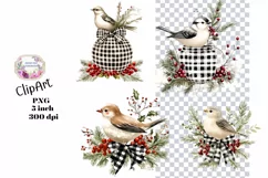 Christmas, Birds, Ephemera, PNG, watercolor, Clipart Product Image 1