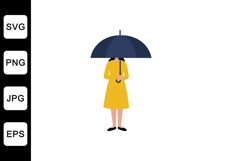 Woman holding a blue umbrella with yellow dress in minimal v Product Image 1
