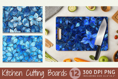 Blue Stained Glass Floral Cutting Boards sublimation Design Product Image 1