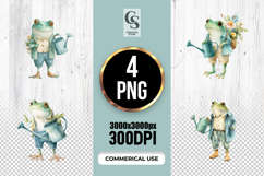 Gardener Frog Watercolor Clipart Sublimation PNG Product Image 1