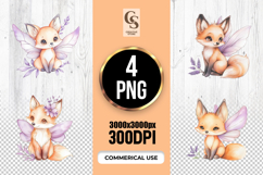 Cute Fairy Fox Watercolor Clipart Sublimation PNG Product Image 1