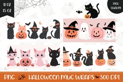 Cartoon Halloween Cats Mug Wrap, Funny Pumpkins Mug Designs Product Image 1