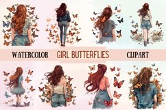 Watercolor Girl Butterflies Clipart Product Image 1
