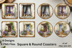 Lavender Porch Coaster Sublimation PNG,Windows and Door Desi Product Image 1