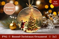 Santa Claus Round Ornament, Winter Village Ornament PNG Product Image 1
