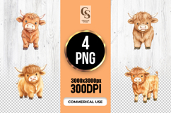 Cute Highland Cow Calf Clipart Sublimation PNG Product Image 1