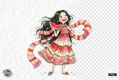 Whimsical Summer Girl &amp; Watermelon Clipart Product Image 1