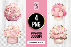 Pink Floral Cupcake Bouquet Clipart Sublimation PNG Product Image 1