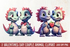 Couple Animal Valentines Day Clipart, Watercolor Couple Product Image 1