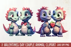 Couple Animal Valentines Day Clipart, Watercolor Couple Product Image 1