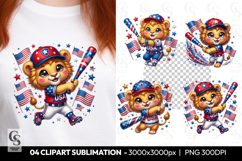 Patriotic Baseball Lion Clipart PNG Product Image 1