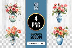 Watercolor Rose Vase PNG Set Product Image 1