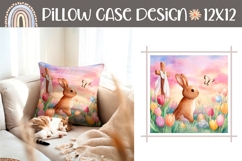 Easter Bunny Pillow Case, Watercolor Tulips Pillow Product Image 1