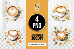 Coffee Cup with Daisy Flowers Clipart Sublimation PNG Product Image 1