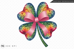 Mosaic Clover With Pink Bow Sublimation PNG Product Image 1