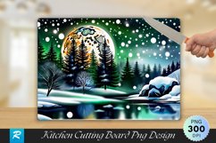 Full Moon Over Winter Deep Forest Cutting Board PNG Design Product Image 1