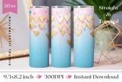 Golden Hearts Tumbler Design, Valentine's Day Sublimation Product Image 1