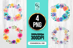 Colorful Watercolor Floral Wreath Clipart Sublimation PNG Product Image 1