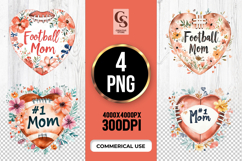 Football Mom Heart Watercolor Floral Clipart Sublimation PNG Product Image 1