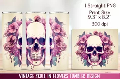 Vintage Skull in flowers Tumbler wrap. Design Sublimation. Product Image 2