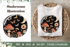 Celestial Mushrooms Illustration, Cartoon Night Forest PNG Product Image 1