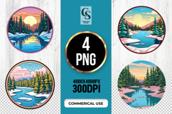 Winter Forest River Landscape Clipart Sublimation PNG Product Image 1