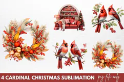Christmas Cardinal Watercolor Clipart PNG Product Image 1