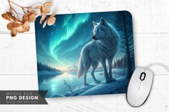 Glowing Eyes Wolf Beneath the Northern Lights Mouse Pad PNG Product Image 1