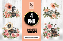 Vintage Gramophone Floral Clipart PNG Product Image 1