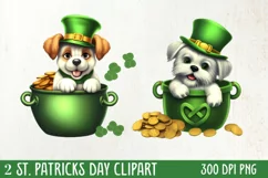 St Patricks Day Dog with Gold Coin Clipart, St Patricks Day Product Image 1
