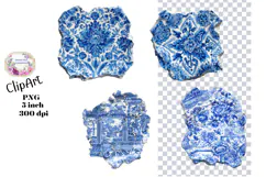 Blue Toile, Ephemera, PNG, Clipart, Junk Journal, flowers Product Image 1