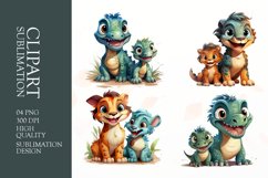 Watercolor dino with baby clipart sublimation png Product Image 1