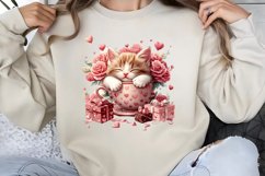 Watercolor Valentine Cat Love Clipart PNG Product Image 1