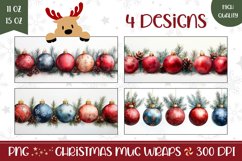 Watercolor Christmas Mug Wrap, Baubles Mug Design Product Image 1