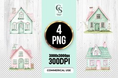 Cute Pastel Cottage House Watercolor Illustration Clipart Product Image 1
