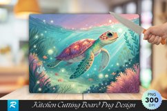 Whimsical Sea Turtle with Glowing Cutting Board PNG Product Image 1