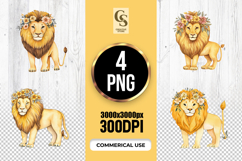 Watercolor Floral Lion Clipart Sublimation PNG Product Image 1
