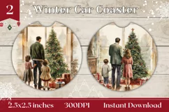 Watercolor Christmas Family Car Coasters, Winter Sublimation Product Image 1