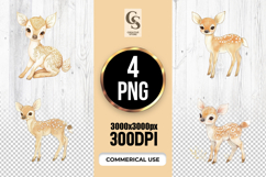 Cute Baby Deer Watercolor Clipart Sublimation PNG Product Image 1
