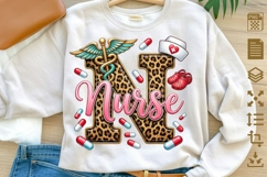 Nurse Letter N Leopard PNG, Nurse Sublimation Design, Product Image 1