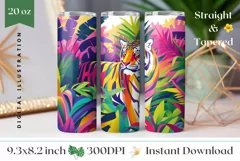 Colorful Tiger Tumbler Wrap, Neon Tropical Tumbler Design Product Image 1