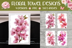 Floral Towel Designs, Watercolor Sakura Towel Sublimation Product Image 1